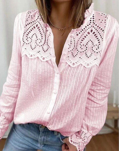Loose pure cotton women blouses autumn new lace women shirt tops fashion casual round neck long sleeve women blouses