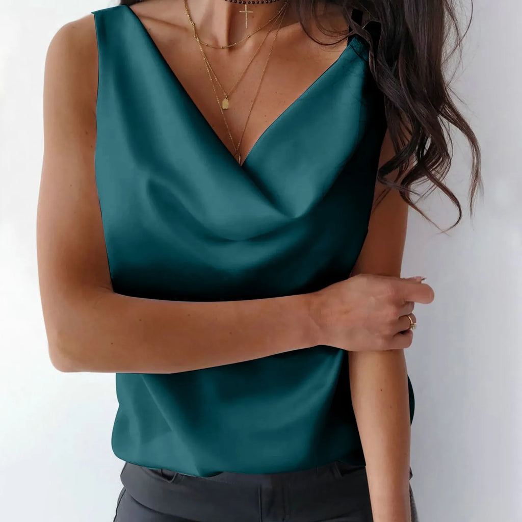 T-Shirts For Women Plus Size Summer Womens Silk Satin Tank Tops Cowl Neck Casual Sleeveless Camisole Blouses Roupas Femininas
