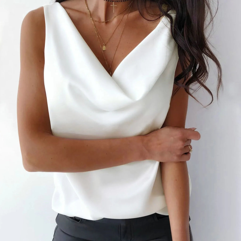 T-Shirts For Women Plus Size Summer Womens Silk Satin Tank Tops Cowl Neck Casual Sleeveless Camisole Blouses Roupas Femininas