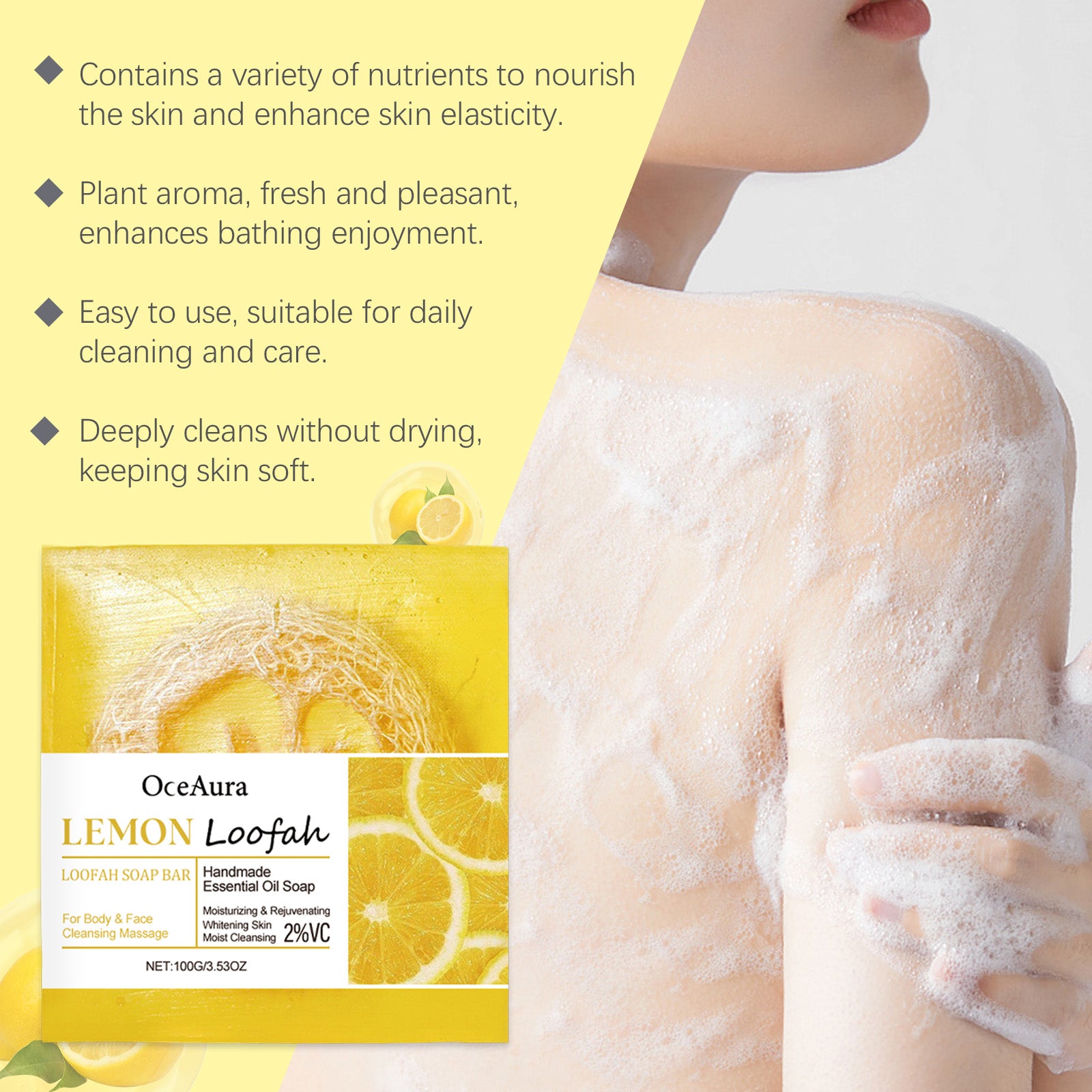 OceAura Lemon Luffa Bath Soap Lemon Soap Body Mild Cleansing Oil Control Refreshing Cleansing Bath Soap
