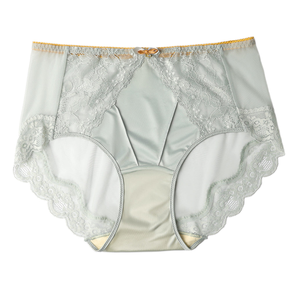 Luxury Mid-High Waist Women's Underwear with Silk-Cotton Lining Antibacterial Mesh Sexy Lace Design