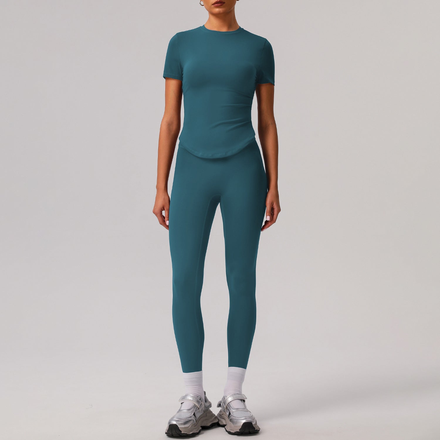 Solid color tight yoga suit quick drying fitness suit outdoor body shaping running suit women's fitness suit ﻿