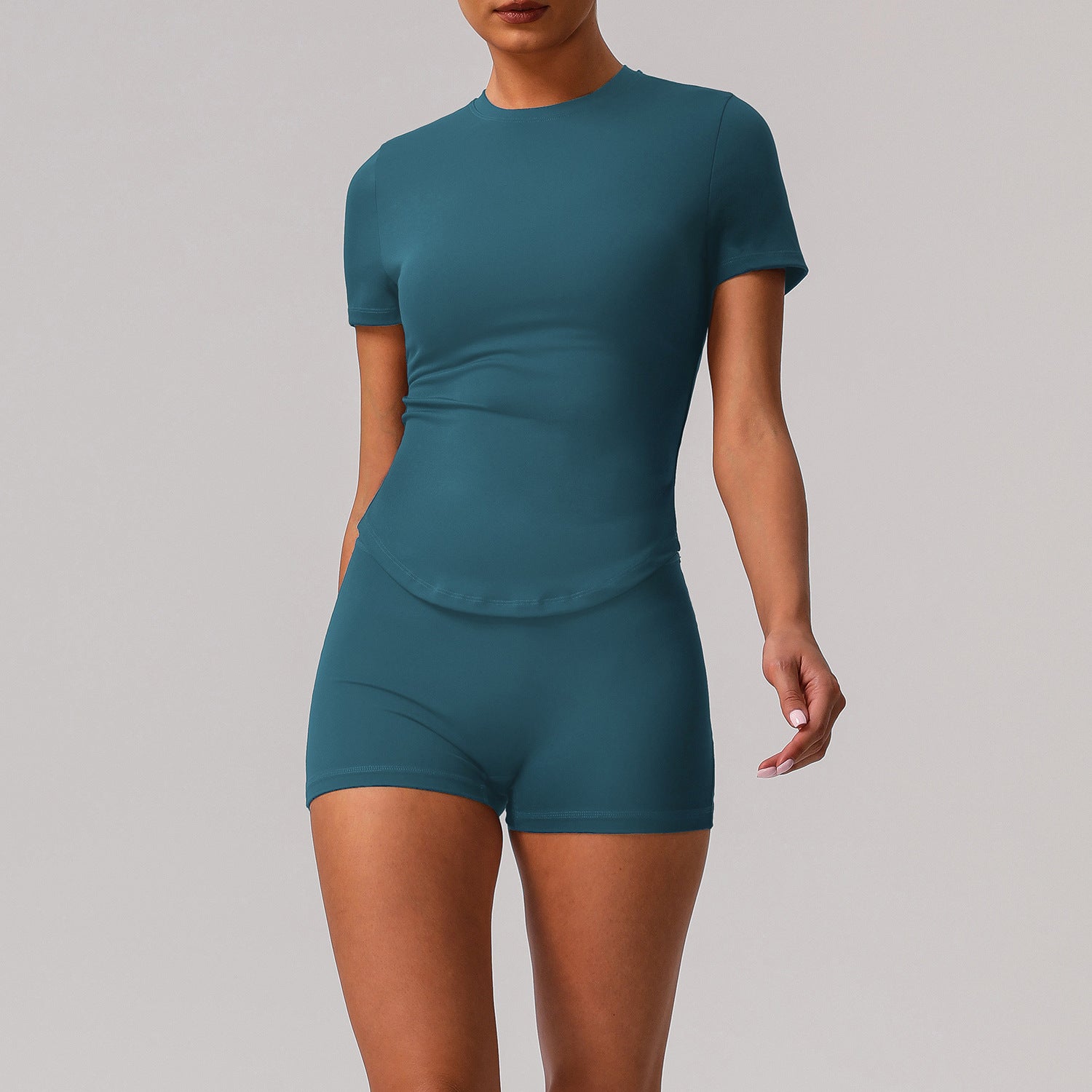 Solid color tight yoga suit quick drying fitness suit outdoor body shaping running suit women's fitness suit ﻿