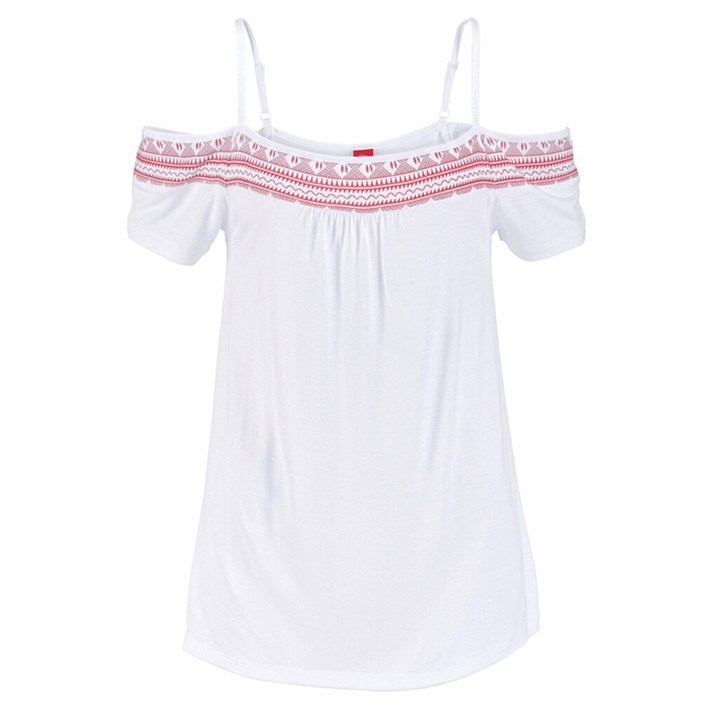 Beach Style Women Tops And Blouses Summer Adjustable Spaghetti Straps Sexy Carmen Neckline Cold Shoulder Print Women Blouse