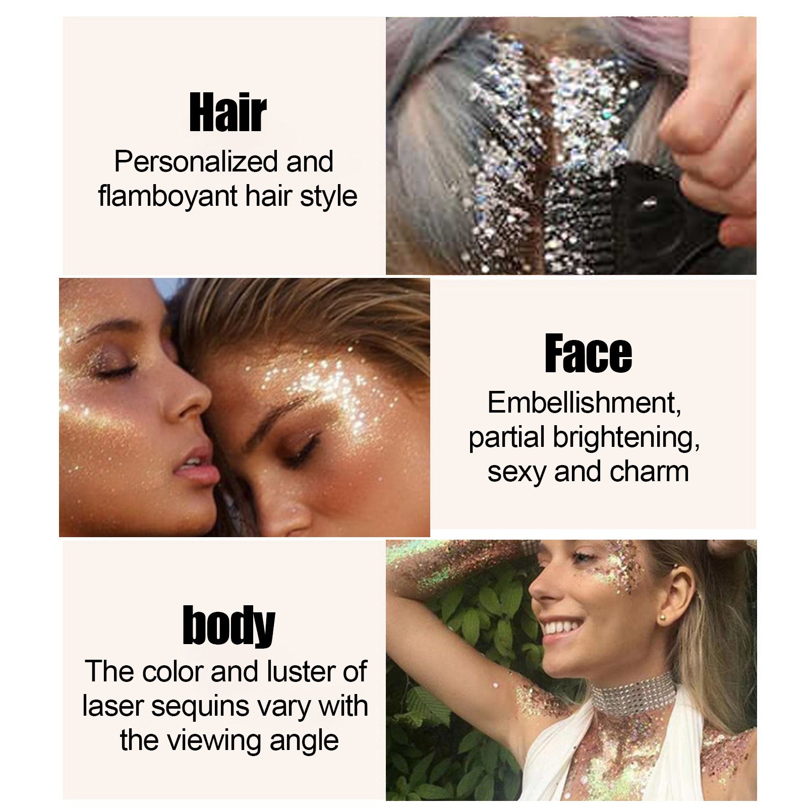 EELHOE Shining Body Skin Gel (White) Makeup Fish Scale Sequin Gel Sequin Stage Performance Makeup Props Eyeshadow